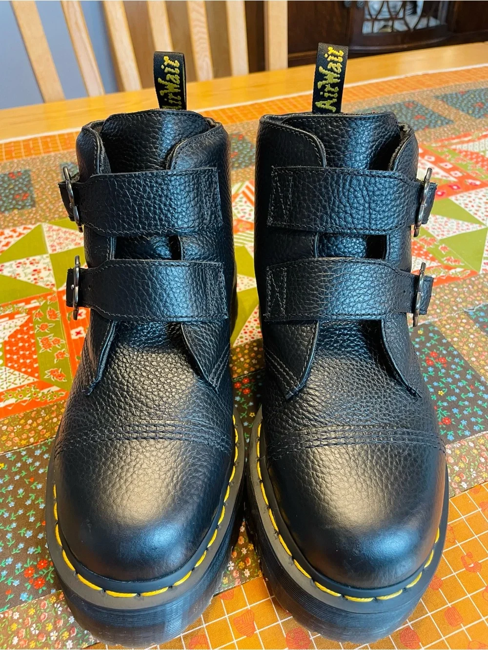 Dr. Martens Devon Flower Buckle Leather Platform Boots Size US 11 / EU 43